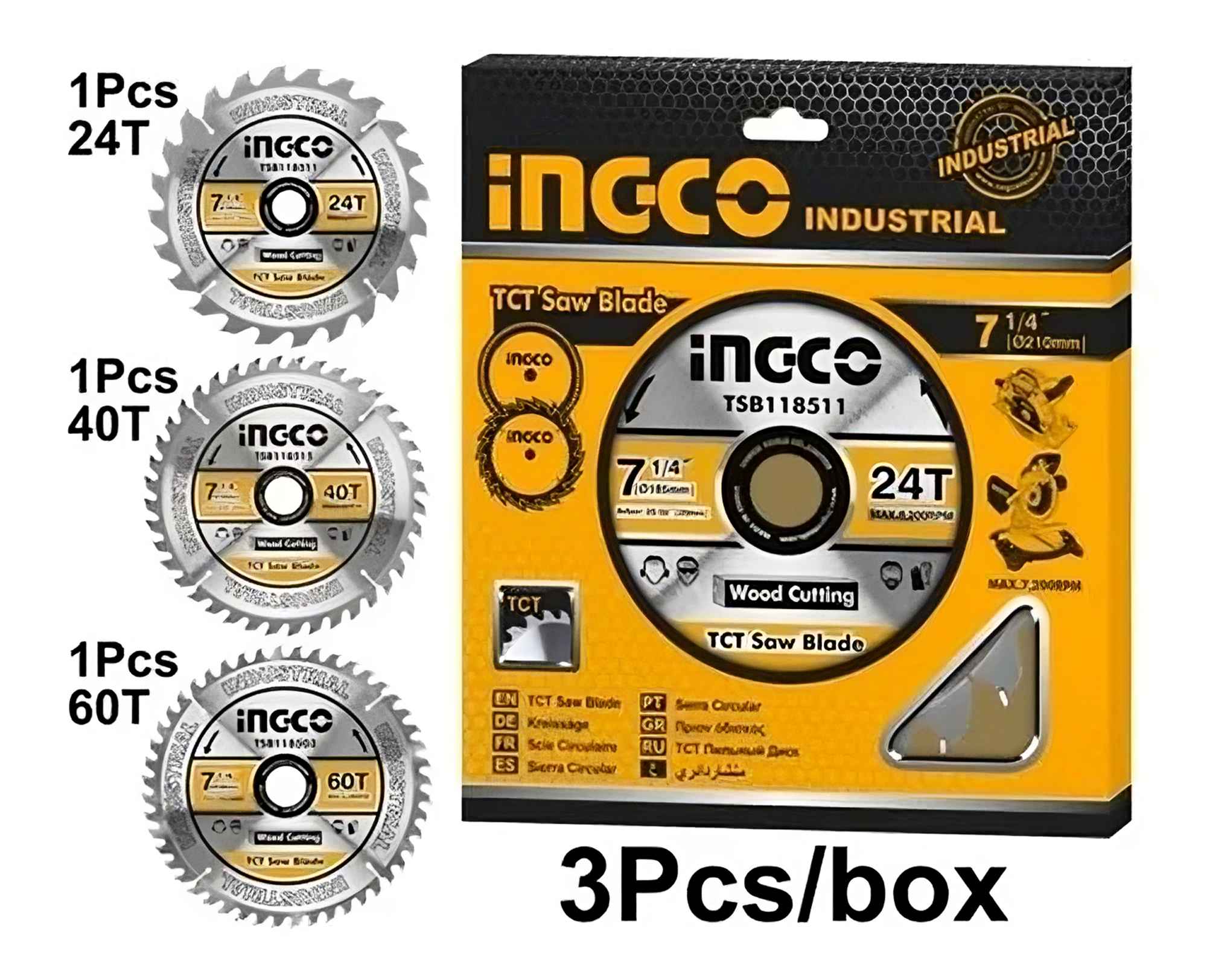 DISCO INGCO CORTE MADERA JGO.3 PZAS.7 1/4" 24 T, 40 T, 60 T. TSB51852153